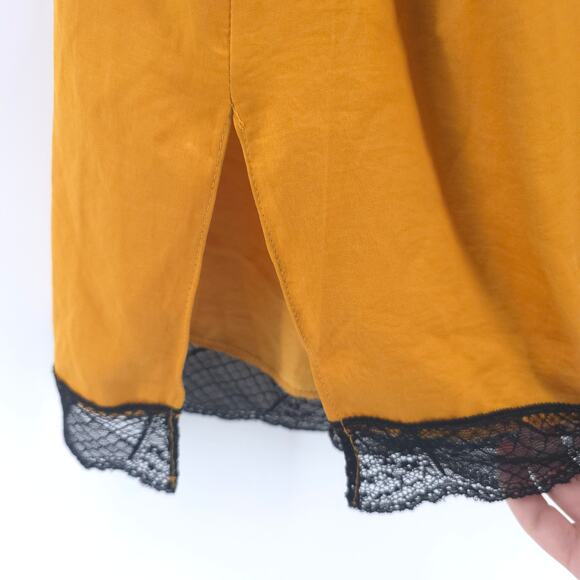 Midnight Bakery Y2K Lace Babydoll Mustard Marigold Slip Dress Mini Dress M - Picture 11 of 11